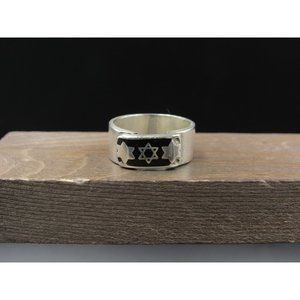 Size 9 Sterling Silver Thick David's Star Band Ring